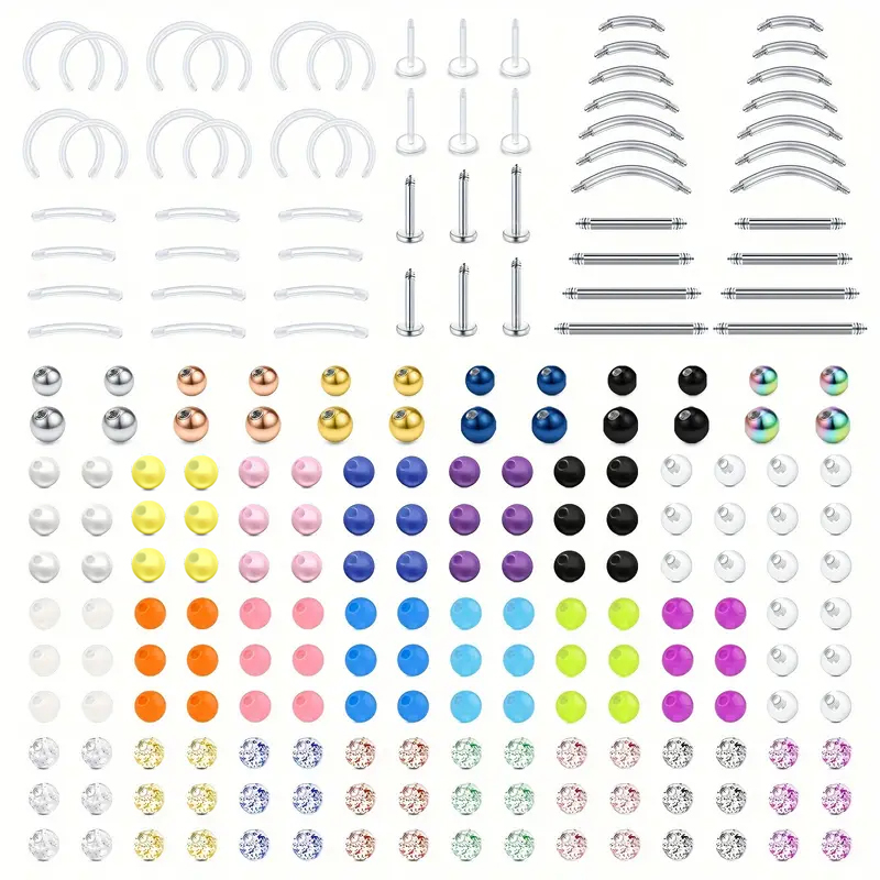 Body Jewelry Replacement Ball - 226pcs 16G الفولاذ المقاوم للصدأ والاكريليك