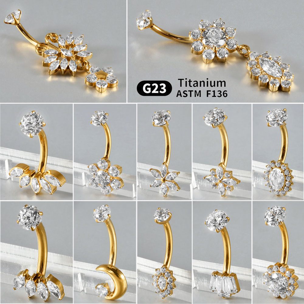 Belly Bar Titanium - 1 قطعة التيتانيوم منحوتة الزركون البطن