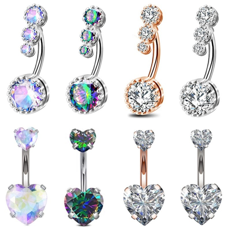 Belly Bar Titanium - 1 قطعة الصلب الجراحية Ab كريستال