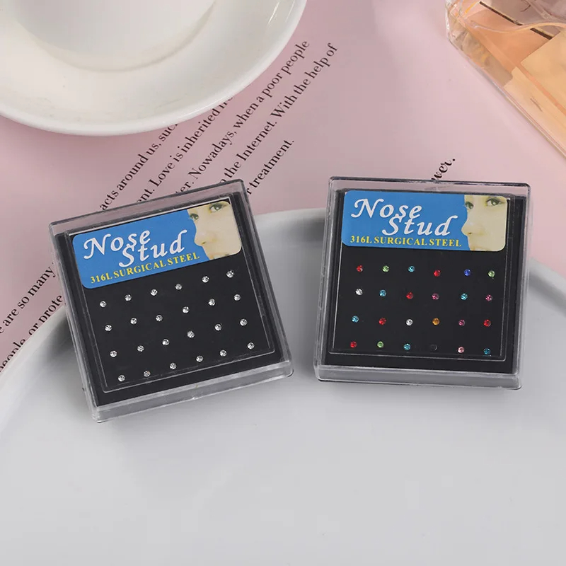 Body Jewelry Changing Kit - 24 قطعة/صندوق كريستال الأنف الدائري ترصيع