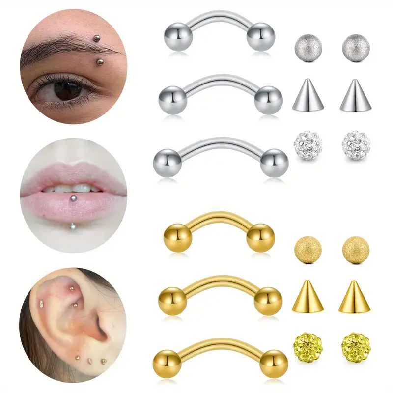 Body Jewelry Replacement Ball - 3pcs 16G الفولاذ المقاوم للصدأ منحني